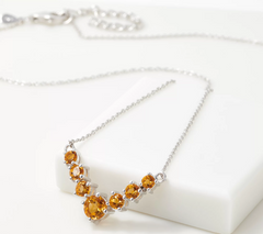 Sterling Silver Graduated Gemstone Citrine V Design Necklace