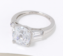 Diamonique Platinum Clad 100 Facet "The Amy Cushion-Cut" Ring Size 8