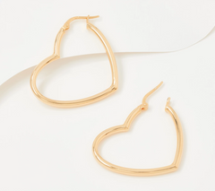 Italian Silver Goldtone Polished Heart Hoop Earrings