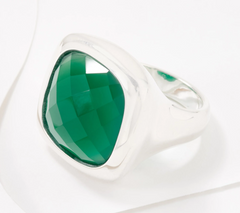 Anillo solitario de plata ultrafina con gema facetada, azul, talla 7