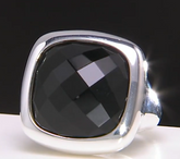 UltraFineSilver Bold Faceted Black Onyx Gemstone Solitaire Ring Size 6