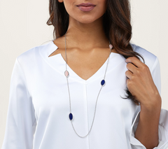 Collar reversible ovalado de plata de ley con ópalo rosa y lapislázuli (86 cm) de Generation Gems