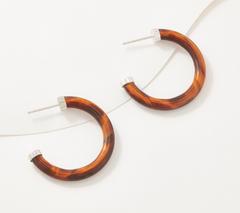 Generation Gems Sterling Silver 1-1/4" Tiger Eye Hoop Earring