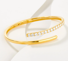 Diamonique Sterling Silver 14K goldclad Hinge Cuff Bracelet, 7-1/4"