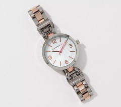 Isaac Mizrahi Live! Rose Tone Metal Horsebit Watch with Crystal Detail