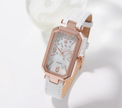Isaac Mizrahi Live! Hexagon Croco White Leather Strap Watch