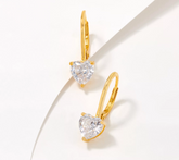 Diamonique Gold Clad Sterling Silver 100-Facet Heart Cut Lever Back Earrings