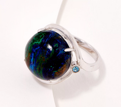 Generation Gems Sterling Silver Round Azurite Cabochon Ring, Size 7