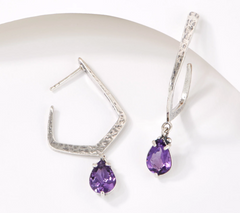 Or Paz Sterling Silver Textured Amethyst Gemstone Drop Earrings
