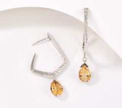 Or Paz Sterling Silver Textured Citrine Gemstone Drop Earrings