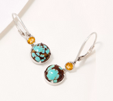 Generation Gems Citrine Gemstone & Turquoise Cabochon Sterling Silver Earrings