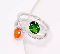 Affinity Gems Sterling Silver Fire Opal & Chrome Diopside Wrap Ring Size 5