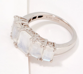 Anillo de piedra lunar de 5 piedras con corte octogonal de Affinity Gems, plata de ley, talla 8