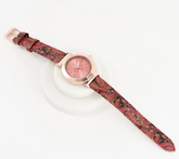 Isaac Mizrahi Live! Paisley Printed Red Strap Rose Tone Watch