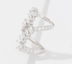 Diamonique x Zaxie Navette Spiral Statement Silver tone Ring, Size 4