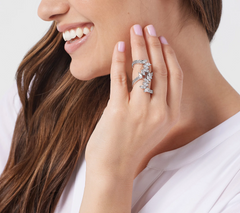 Diamonique x Zaxie Navette Spiral Statement Silver tone Ring, Size 4