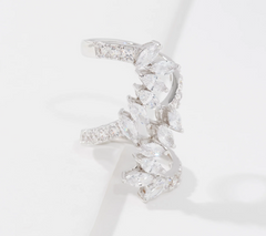 Diamonique x Zaxie Navette Spiral Statement Silver tone Ring, Size 4