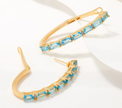 Blue Topaz with Diamond 14K Gold Plated SS Earrings