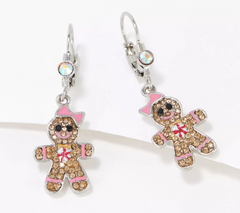 Kirks Folly Gingerbread Jingle Girl Lever Back Silvertone Earrings