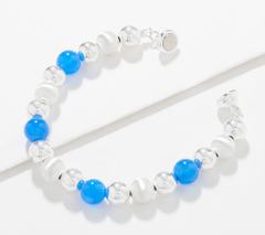 UltraFine Blue Agate Beaded Satin And Polished Bracelet, Small