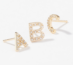 Affinity Sterling Silver "C" Initial Yellow Diamond Stud Earring