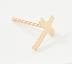 Italian Gold 14K Gold Single Cross Stud Motif Earring