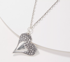 Silver Spoon Sterling Silver 18" Heart "Florentine pendant" Necklace