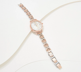 Isaac Mizrahi Live! Rose / Silver Bracelet Watch with Mother of Pearl Face