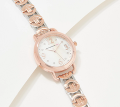 Isaac Mizrahi Live! Rose / Silver Bracelet Watch with Mother of Pearl Face