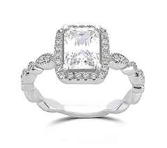 Diamonique Sterling Silver Emerald Cut Engagement Ring Size 9