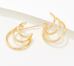 Aretes de aro triples Gold One de oro amarillo de 1 quilates con acabado pulido. (QVC $100)