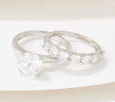 Diamonique Platinum Clad 100-Facet Solitaire Ring and Bold Band Size 6.5