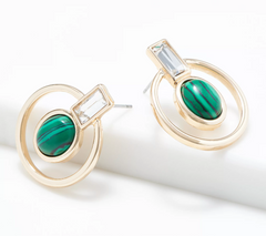 Susan Graver Goldtone Malachite Stone Drop Earrings
