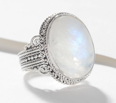 Artisan Crafted Sterling Silver Oval Moonstone Ring, Size 10