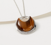 Generation Gems Sterling Silver Carved Tiger Eye Gemstone Half Moon Necklace