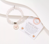T. Jazelle Gemstone and Rose Clad SS Heart of Gold Charm Beaded Bracelet Small/Avg