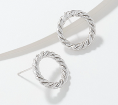 Silver Style Sterling Silver Textured & Polished Rope Stud Earrings