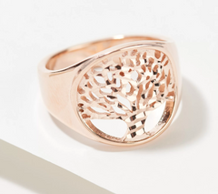 Anillo de plata esterlina italiana con diseño del Árbol de la Vida, banda graduada, revestido en oro, talla 6