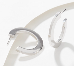 Italian Silver Polished Square Tube Hoop Sterling Silver Earrings