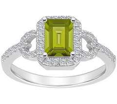 Sterling Silver Emerald Cut Peridot & White Toaz Ring Size 6