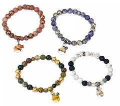 S/4 Lava Bracelets w/ Multi Neutral Gemstones & Inspiration Charm in Bag