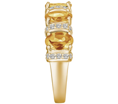 14K Gold Plated Yellow Beryl & White Zircon Ring, Size 6