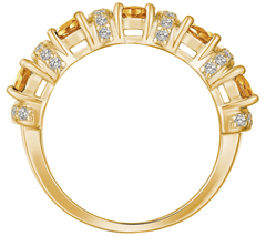 14K Gold Plated Yellow Beryl & White Zircon Ring, Size 6