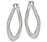 Italian Silver Satin Twisted Oval Hoop 1-1/2" Earrings, Sterling silver