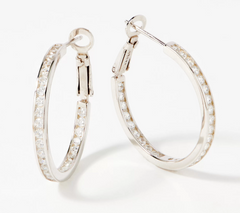 Diamonique Sterlng Silver 1" Round-Cut Channel-Set Hoop Earrings