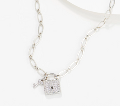 Mustard Seed Silver Tone Paperclip Chain Lock Motif Necklace, 18"L x 3/16"W