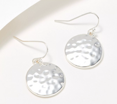 Denim & Co. Hammered Disc French Wire Silvertone Earrings
