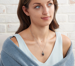 Affinity Gems Oval Black Opal Cabachon Necklace, Sterling Silver