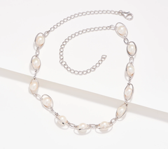 Affinity Cultured Pearls Oval Link Necklace, Sterling Silver