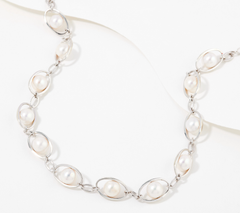 Affinity Cultured Pearls Oval Link Necklace, Sterling Silver